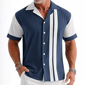 Herren Geometrisch Gestreift Hemd Bowlinghemd Camp-Kragenhemd Kurzarm Modisch lässig Streetwear Urlaub Sommer Frühling Kubanisches Halsband 3D-Druck Hemden mit