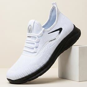 Men's White Knit Slip-On Sneakers Lightweight Breathable Cushioned Comfort Walking Shoes for Active Men, Casual Daily Wear, Travel, Commuting and Weekend Outin