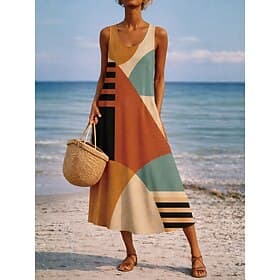 Women's Maxi Dress A Line Dress Casual Daily Regular Fit Graphic Paisley Abstract Sleeveless U Neck Orange Green Khaki Summer Spring