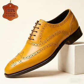 Chaussures Oxford à bout golf jaune moutarde pour homme, ornées de perforations, chaussures habillées vintage classiques, idéales pour les mariages, les réunio