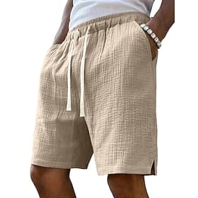 Hombre Pantalón corto Pantalones cortos de lino Pantalones cortos de verano Pantalones cortos de playa Pantalones cortos casuales Correa Cintura elástica Color