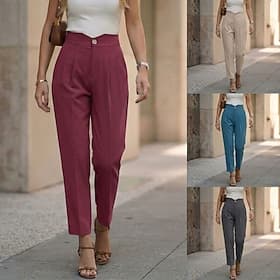 Femmes Dress Pants works Droit Vacances Basique Longueur complète Taille Moyenne Uni Confortable Respirant Non Elastique Occasionnel Quotidien Travail Bleu Kak