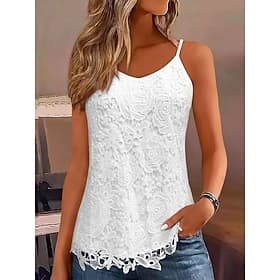 Femmes Hauts en dentelle Dentelle Patchwork Uni Élégant Mode Classique Sans manches Bretelles Hauts Réguliers Quotidien Sortir Week-end Bleu Blanche Été Printe