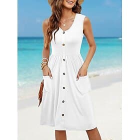 Femmes Robe Longueur Genou Robe Décontractée Robe gilet Robe trapèze Robe d'été Basique Classique Quotidien Vacances Coupe régulière Uni Sans manches Col ras d