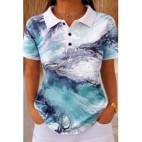 Women's Waffle Shirt Casual Shirt Summer Tops Graphic Geometric Abstract Vintage Stylish Sleeveless Polo Collar Regular Tops Casual Daily Outdoor White and Blu