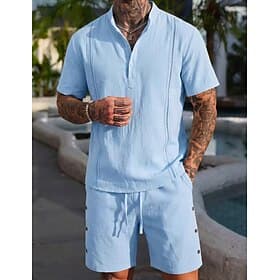 Per uomo Camicia di lino Due pezzi Camicia popover E Shorts Shorts di Lino Shorts da Spiaggia Impostare Semplice Casuale Quotidiano All'aperto Colletto alla co