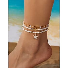 Ensemble de 3 bracelets de cheville bohèmes pour femme, en alliage, avec pendentif étoile de mer. Bijoux de plage, parfaits pour un usage quotidien et décontra