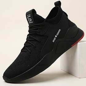 Men's Black Athletic Knit Sneakers Lightweight Breathable Lace-Up Sport Walking Running Shoes for Men, Gym Workouts, Jogging, Travel and Everyday Casual Wear