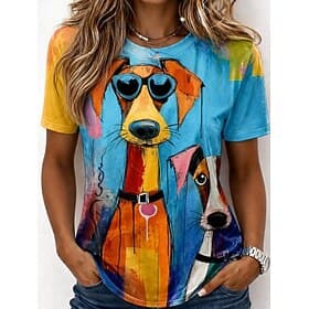 Femmes T-shirt Imprimé Graphique Animal Chien ancien Élégant Classique Manche Courte Col ras du cou Col rond Hauts Réguliers Occasionnel Quotidien Week-end Ora