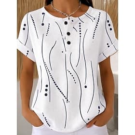 Women's Waffle T-shirt Textured Knit Tops T Shirt Color Block Print Graphic Geometric Vintage Stylish Classic Short Sleeve Crew Neck Round Neck Long Tops Casua