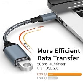 2 Pack USB C to USB 3.0 Adapter OTG Cable, 5Gbps Super Speed Type-C Male to USB-A Female Braided Converter Compatible with MacBook Pro, iPad Pro, Samsung Galax