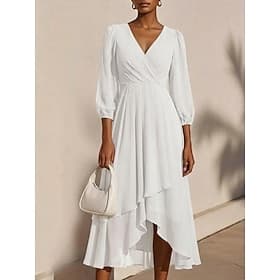 Femmes Robe Midi Robe en Chiffon Robe Décontractée Robe évasée Élégant Mode Moderne Extérieur Vacances Sortir Coupe régulière Uni manche longue Col en V Bleu B