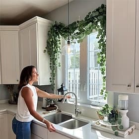 12Pcs Eucalyptus Leaf Wreath, Artificial Eucalyptus Leaf Table Runner, Green Vine Grape Wreath for Wedding Party, Dining Table, Fireplace, Bedroom Wall Decor,