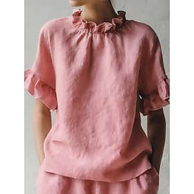 Women's Blouse Ruffle Stylish Basic Casual Short Sleeve Turtleneck Regular Tops Daily Blue Black White Pink Green Summer Spring Fall