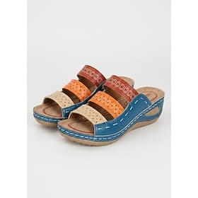 Bohemian Chic Women's Orthopedic Wedge Sandals - Vibrant Multi-Color Straps, Comfortable Arch Support, Trendy Summer Footwear