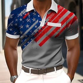 4th of July 2026 250th Men's American US Flag Polo Shirts Short Sleeve Polo Shirts Collared Shirts Casual Outdoor Athleisure Daily Wear 3D Print Buttons Spring