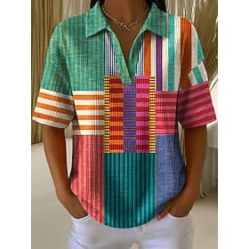Women's Waffle Summer Tops Graphic Geometric Elegant Vintage Stylish Short Sleeve V Neck Regular Tops Casual Daily Red Green Gray Summer Spring