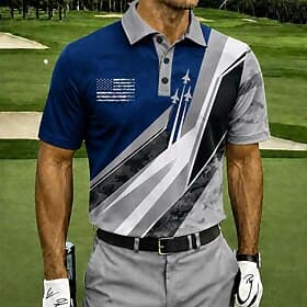 4th of July 2026 250th Men's American US Flag Geometic Sports Polo Shirts Short Sleeve Polo Shirts Collared Shirts Casual Athleisure Festival Wear 3D Print But