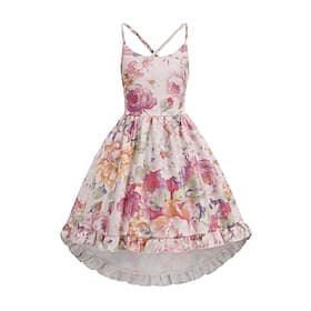 1950er Retro Vintage Tee-Länge Kleid Spaghettiträger Blumen Tailliert und ausgestellt Kostüm Mädchen Kindertag Zurück zur Schule Teegesellschaft Alltagstauglic