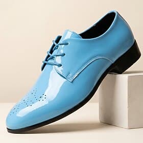 Men's Blue Patent Derby Shoes Lace-Up Glossy Dress Shoes Elegant Statement Gentleman Footwear for Stylish Men, Weddings, Parties, Banquets and Evening Events