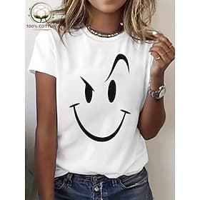 Women's T Shirt Cotton Shirt Print Graphic Cartoon Stylish Classic Casual Short Sleeve Crew Neck Round Neck Regular Tops Casual Daily White Summer Spring