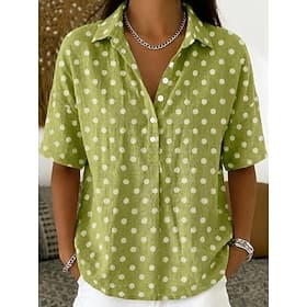 Women's Shirt Graphic Geometric Polka Dot Vintage Stylish Short Sleeve Turndown Long Tops Casual Daily Holiday Blue Yellow Green Summer Spring