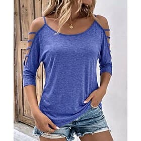 Femmes T-shirt Hauts d'été Uni Élégant Classique Demi Manches Col ras du cou Hauts Réguliers Occasionnel Quotidien Kaki Noir Rose Claire Bleu Roi Bleu Poudré É