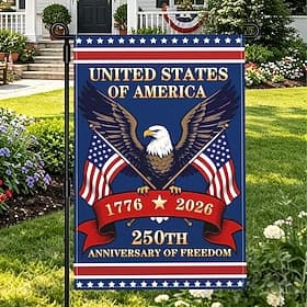 2pcs 250 Anniversary USA Flag 1776-2026, 250th Anniversary Flag Garden Flag, Patriotic Party Decorations Burlap Garden Flags 12x18 Inch USA Merchandise