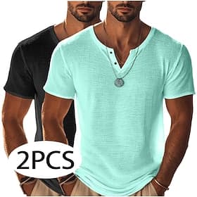 Men's 2-PCS T Shirt Knit Tee Tee Top Short Sleeve V Neck Summer Solid Color Fashion Lightweight Basic Mesh Knitted Plain Casual Vacation Street Blue Black Ligh