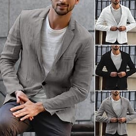Per uomo Giacca blazer Blazer di Lino Colletto ad incastro Moda Leggero Retrò Vintage Tinta unita Blazer in lino Nero Bianco Grigio Vestibilità su misura Monop