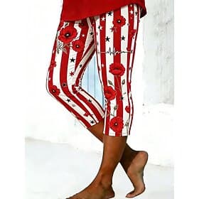 Women's Capri Pants Chinos Leggings Vacation Fashion Streetwear Calf-Length High WaistPantsAmerican Independence Day Floral Graphic American Flag Print Comfort