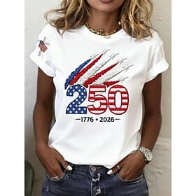 American Independence Day Women's T Shirt Print Graphic Flag Letter Vintage Fashion Stylish Short Sleeve Crew Neck Round Neck Regular Tops Casual Daily Weekend