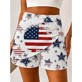 American Independence Day Women's Chinos Shorts Vacation Vintage Casual Short High WaistPantsGraphic Flag American Flag Pleated Layered Inelastic Daily Outdoor