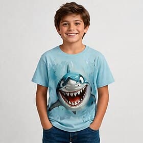 Boys' 3D Graphic Animal Shark 3D T-shirt Short Sleeve 3D Print Summer Spring Exaggerated Designer Kids 4-12 Years Party Regular Fit