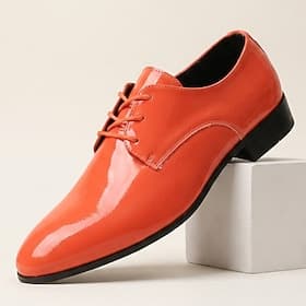 Scarpe derby da uomo arancioni in vernice, stringate, eleganti scarpe da cerimonia lucide, calzature audaci e di carattere per uomini alla moda, perfette per m