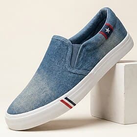 Men's Denim Slip-On Sneakers, Lightweight Washed Casual Shoes for Walking, Vacation, Streetwear and Daily Wear