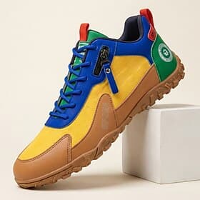Men's Colorblock Hiking Sneakers, Lace-Up Outdoor Trail Shoes, Chunky Non-Slip Sole Walking Shoes for Travel, Camping, Daily Wear