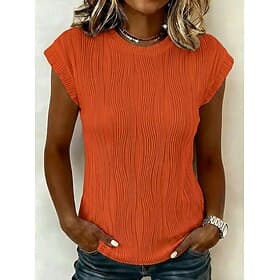 Women's Blouse Tee Top Pleated Plain Vintage Stylish Modern Sleeveless Crew Neck Regular Tops Casual Daily Summer Blue Black White Pink Orange Summer Spring
