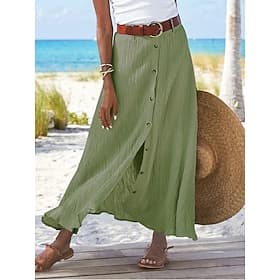 Femmes Mode style grand-mère côtier Été Maxi Jupes Couleur Unie Fendu Quotidien Vacances Noir Blanche bleu marine Vert Printemps Été