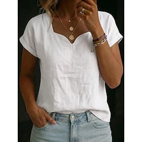 Women's T Shirt Tee Top Patchwork Solid Color Fashion Casual Short Sleeve Peach-shaped Regular Tops Casual Daily Vacation Wear Light Blue Black White Yellow Pi