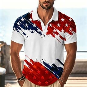4th of July 2026 250th Men's American US Flag Polo Shirts Short Sleeve Polo Shirts Collared Shirts Casual Athleisure Daily Wear Festival Outfit 3D Print Button