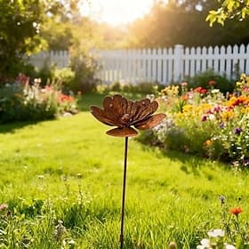 Metal Bronze Lotus Flower Sculpture, Elegant Rustic Iron Water Feature Ornament for Pond, Backyard, Patio, Lawn and Indoor Lobby Decoration, Artistic Lotus Sta