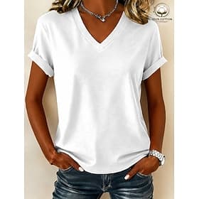 Women's 100% Cotton T-Shirts - Quality Cozy Short Sleeve V Neck Tee