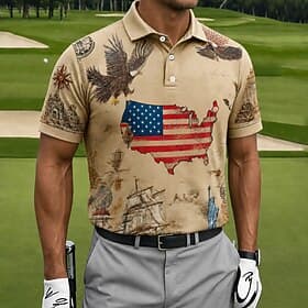 American Independence Day Men's American US Flag Golf Polo Shirts Short Sleeve Polo Shirts Lapel Casual Athleisure Festival Outfit 3D Print Buttons Summer Spri
