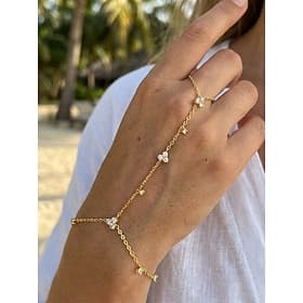 Women's Gold and Silver Alloy Finger Hand Chain Bracelet with Crystal Flower Accents, Elegant Summer Jewelry for Women, Casual and Vacation Wear