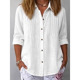 Women's Shirt Solid Color Plain Classic Long Sleeve Turndown Long Tops Casual Daily Weekend Blue White Pink Red Navy Blue Summer Spring