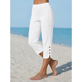 Women's Capri Pants Leggings Cozy Leggings Vacation Streetwear Basic Capris Natural Plain Elastic Waist Comfy Comfort Outdoor Stretchy Outdoor Vacation Street