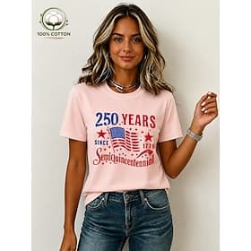 American Independence Day Women's 100% Cotton T Shirt Print Graphic American Flag Vintage Stylish Casual Short Sleeve Crew Neck Regular Tops Casual Daily Weeke