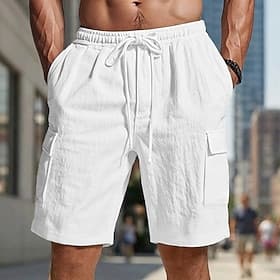 Men's Cargo Shorts Linen Shorts Summer Shorts Beach Shorts Drawstring Elastic Waist Straight Leg Plain Comfort Soft Knee Length Daily Beach Fashion Chic Moder