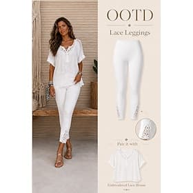 Women's Capri shorts Leggings Cozy Leggings Vacation Fashion coastalgrandmastyle Ankle-Length Mid Waist Solid Colored Lace Comfort Stretchy Daily Casual Dail